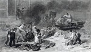 トッテナムコートロードのウォーターメインの敷設、1834年（水彩紙） 作： George Snr Scharf